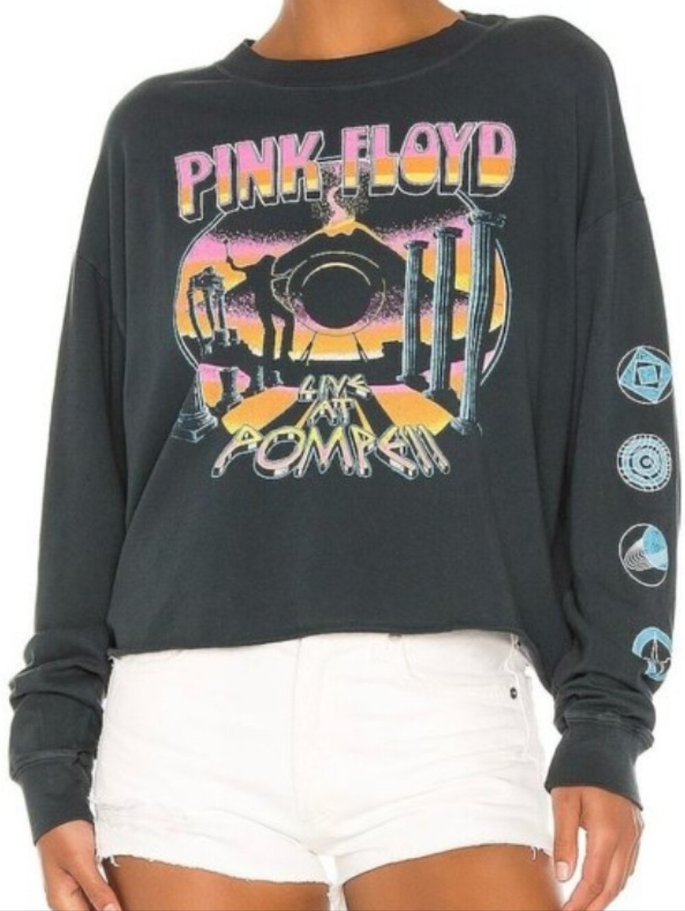 DAYDREAMER PRE-OWNED Pink Floyd Crop Charcoal Grey Crew  Graphic Rock-T Shirt